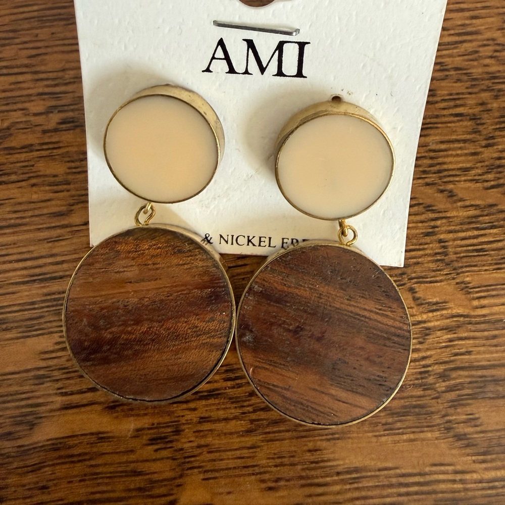 Ami Gold and Brown Statement Earrings